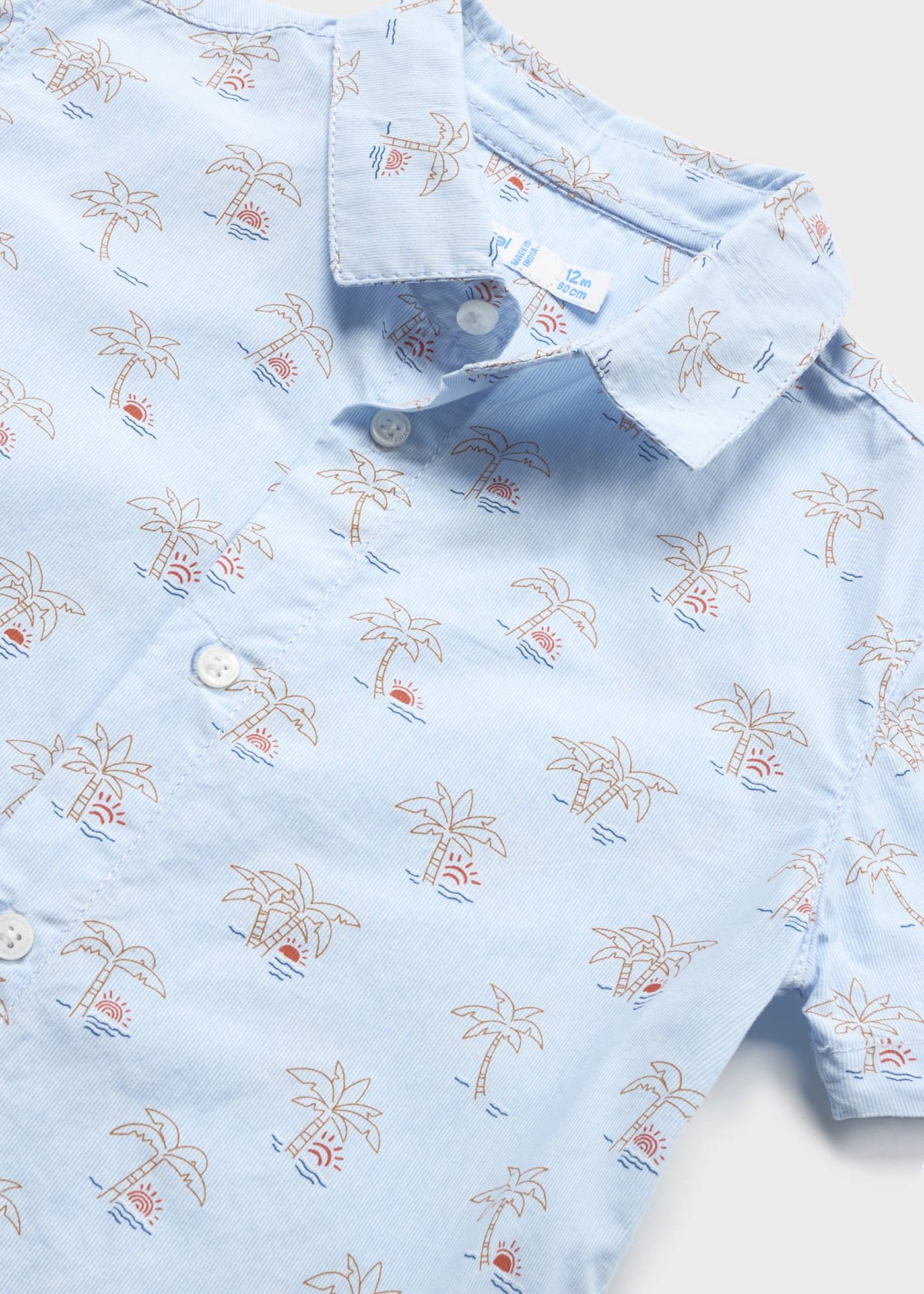 Camisa infantil de algodão estampado com mangas curtas