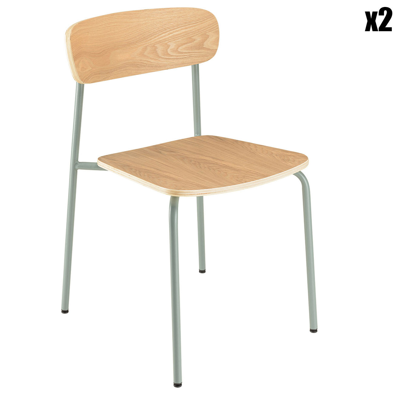 Macabane 2 Chaises d'écolier Tom naturel/vert - 47x51x78 cm