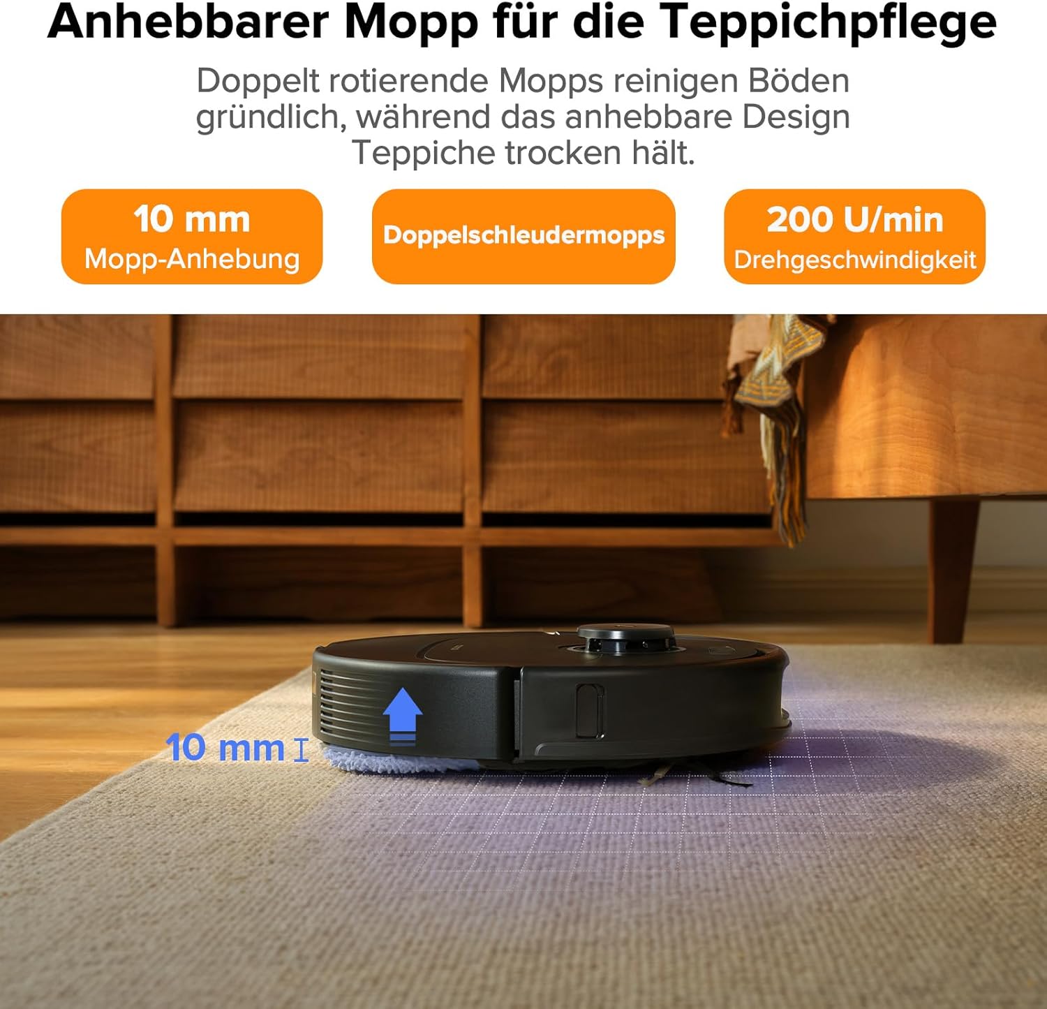 roborock Qrevo Pro Saugroboter mit Wischfunktion&Hebarem Wischmopp, FlexiArm Design Kantenreinigung, 7.000 Pa, 60 °C Heißwasser-Moppwäsche, App-Steuerung (Schwarz) (Generalüberholt)