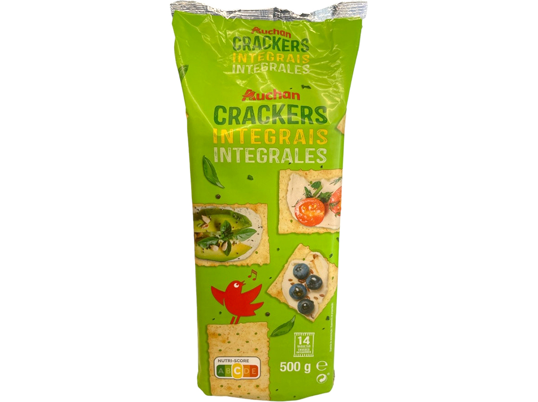 BOLACHA CREAM CRACKER AUCHAN INTEGRAIS 500G 14 SAQ