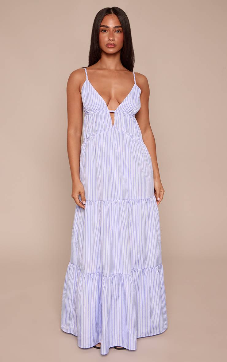Bleu Robe Maxi Étagée À Bretelles Petite Taille