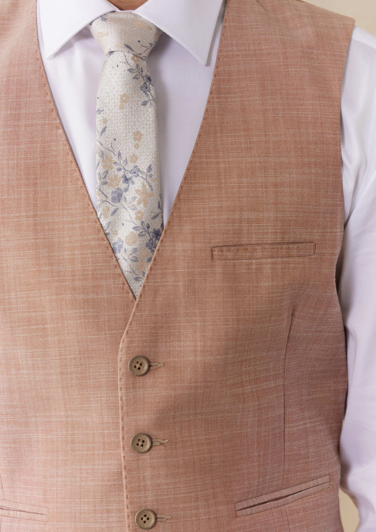 Gilet de costume en laine et coton stretch unis noisette