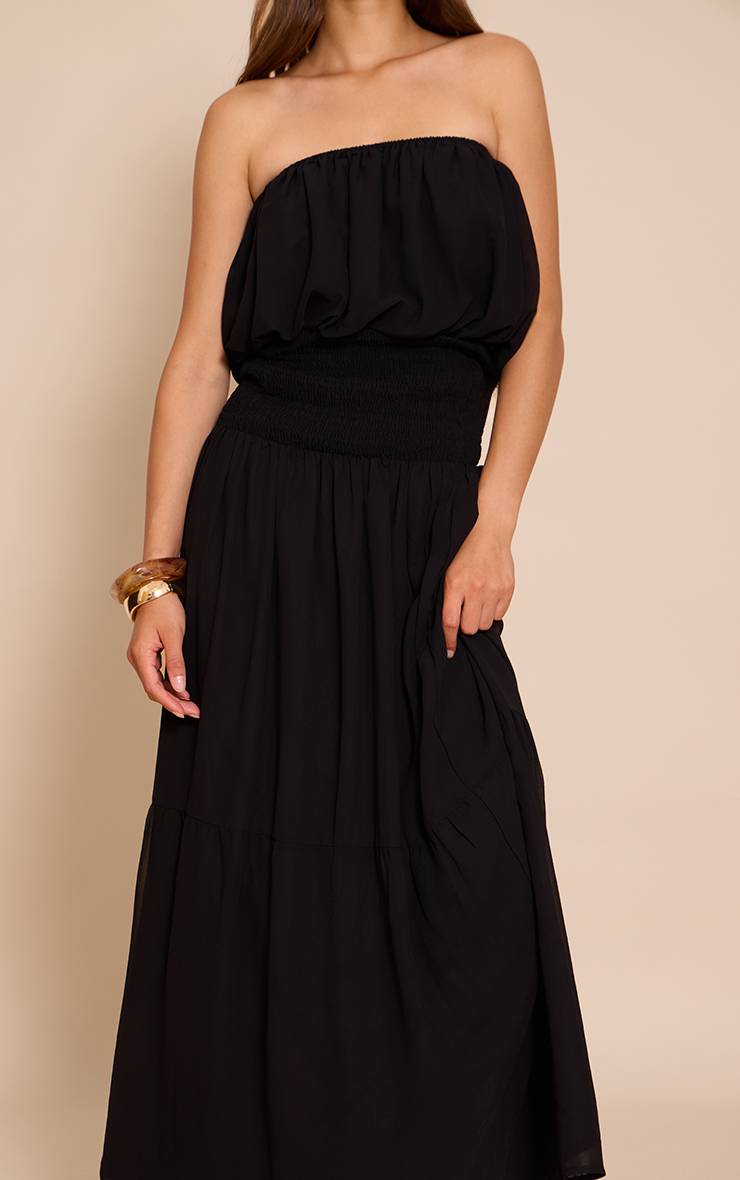 Noir Robe Longue En Mousseline À Bandeau Avec Taille Froncée