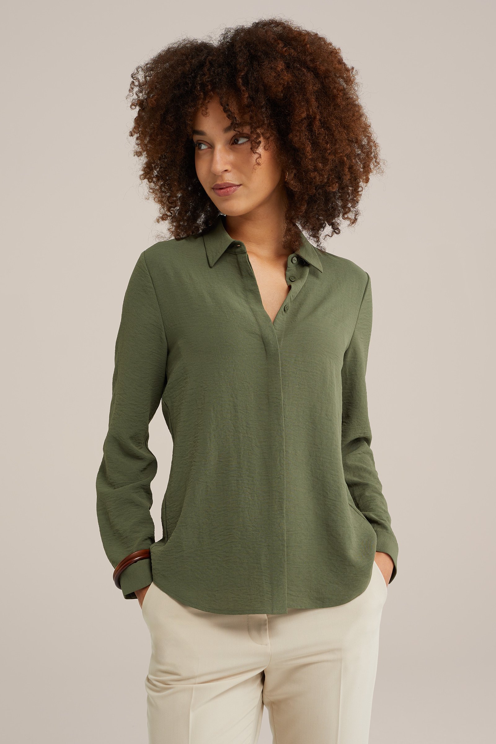 blouse met fijne structuur WE Fashion Olijfgroen