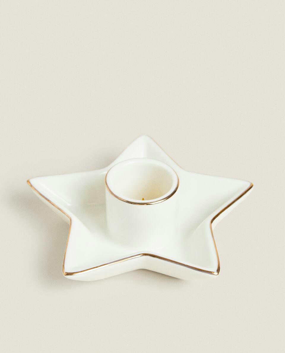 Castiçal médio em formato de estrela de Natal com borda