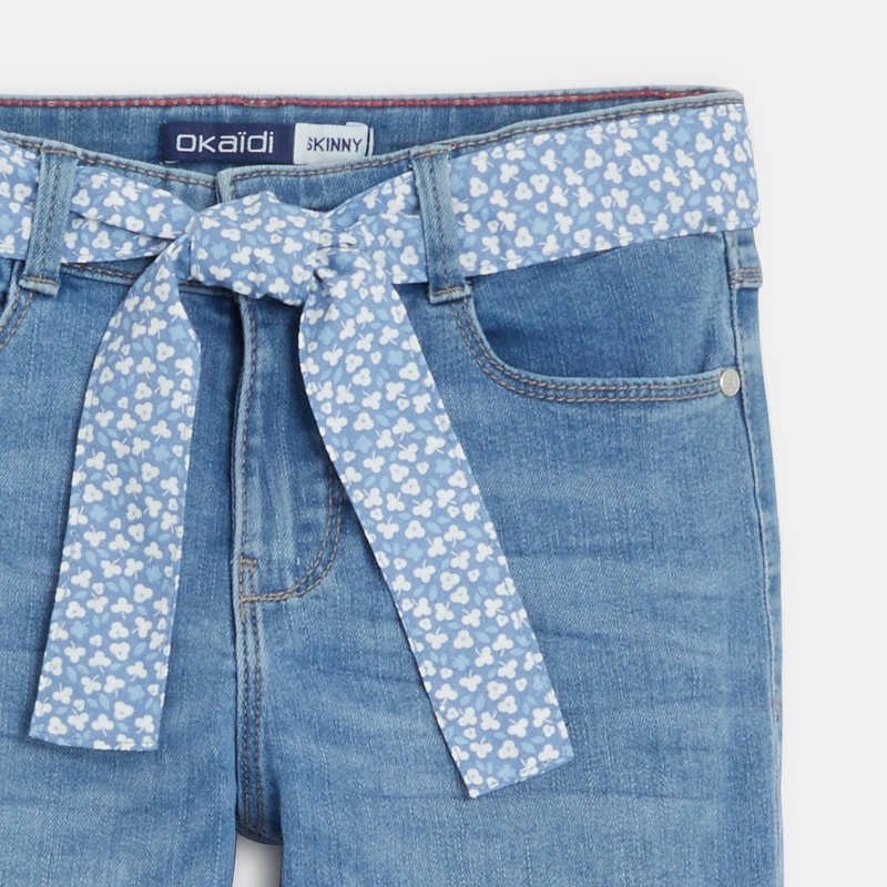 Jean mom paper bag bleu fille