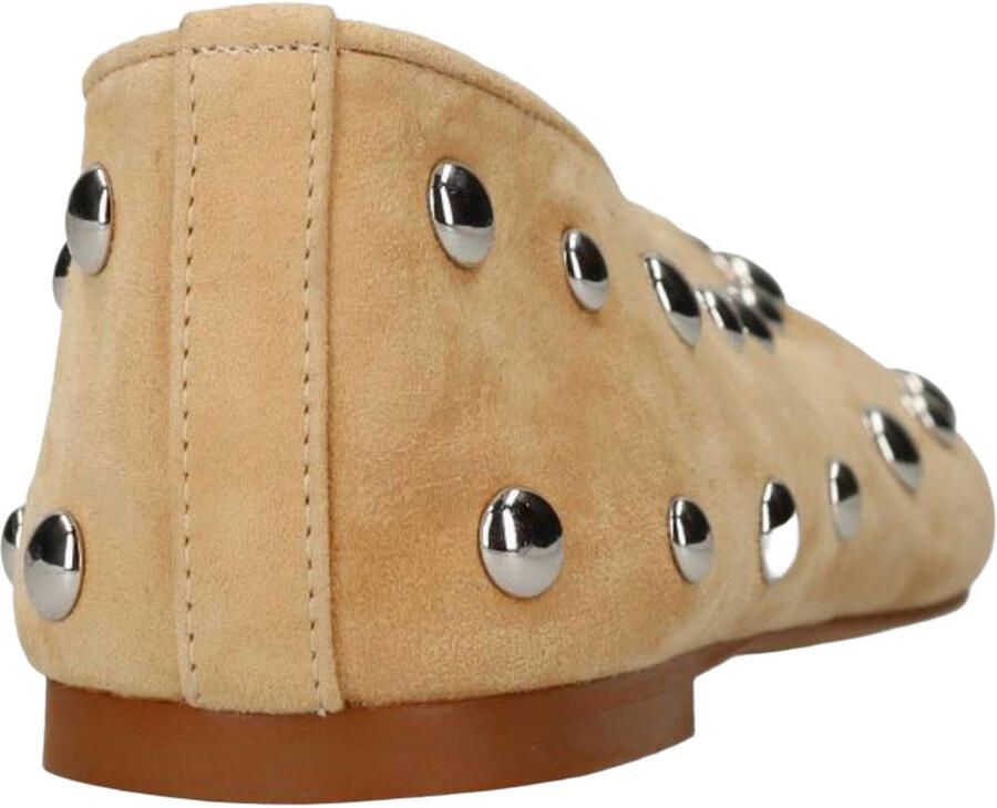 Manfield Dames Beige suède ballerina's met zilveren studs