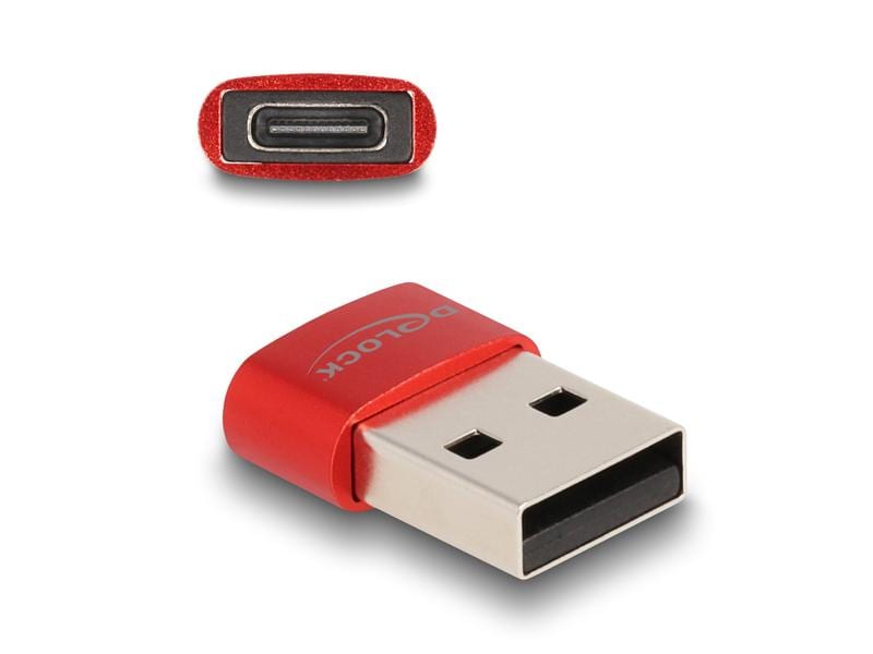 Delock USB 2.0 Adapter USB-A Stecker - USB-C Buchse Delock USB 2.0 Adapter USB Typ-A Stecker zu USB Type-C Buchse rot