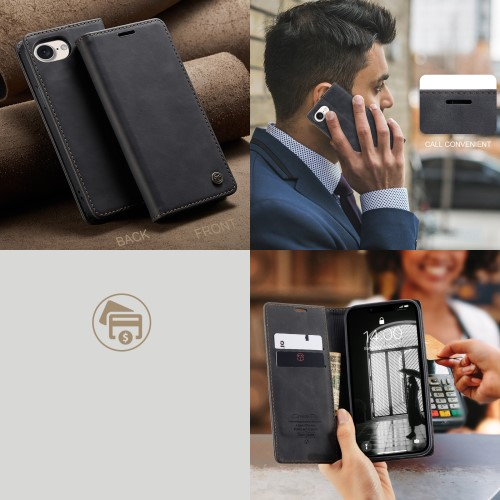 iPhone 16e Leder Tasche Flip Wallet Etui mit Kartenfächern - Schwarz