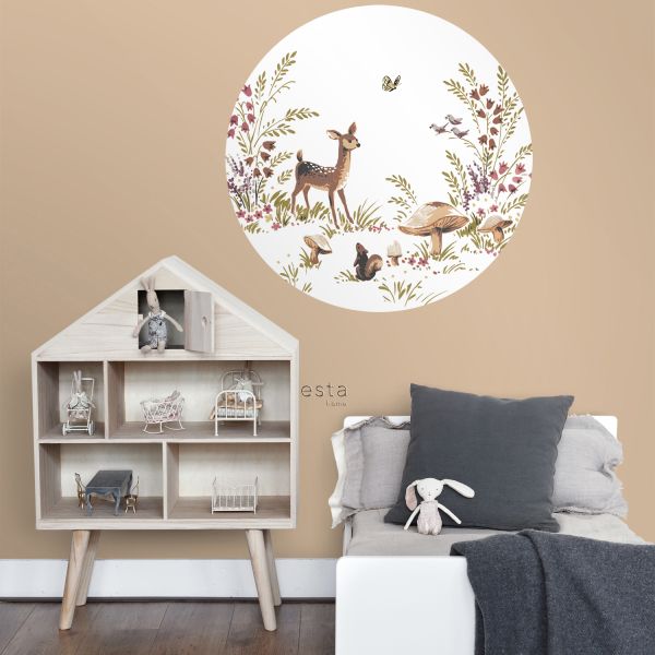Estahome Behangcirkel - Hertjes - Ø 70 cm - Groen / Bruin