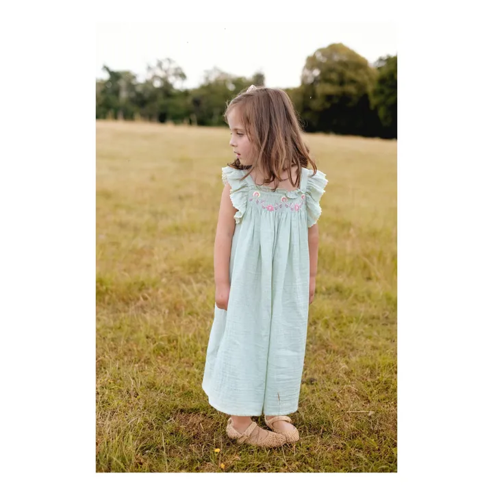 Louise Misha Robe Mystralia Brodée | Vert amande