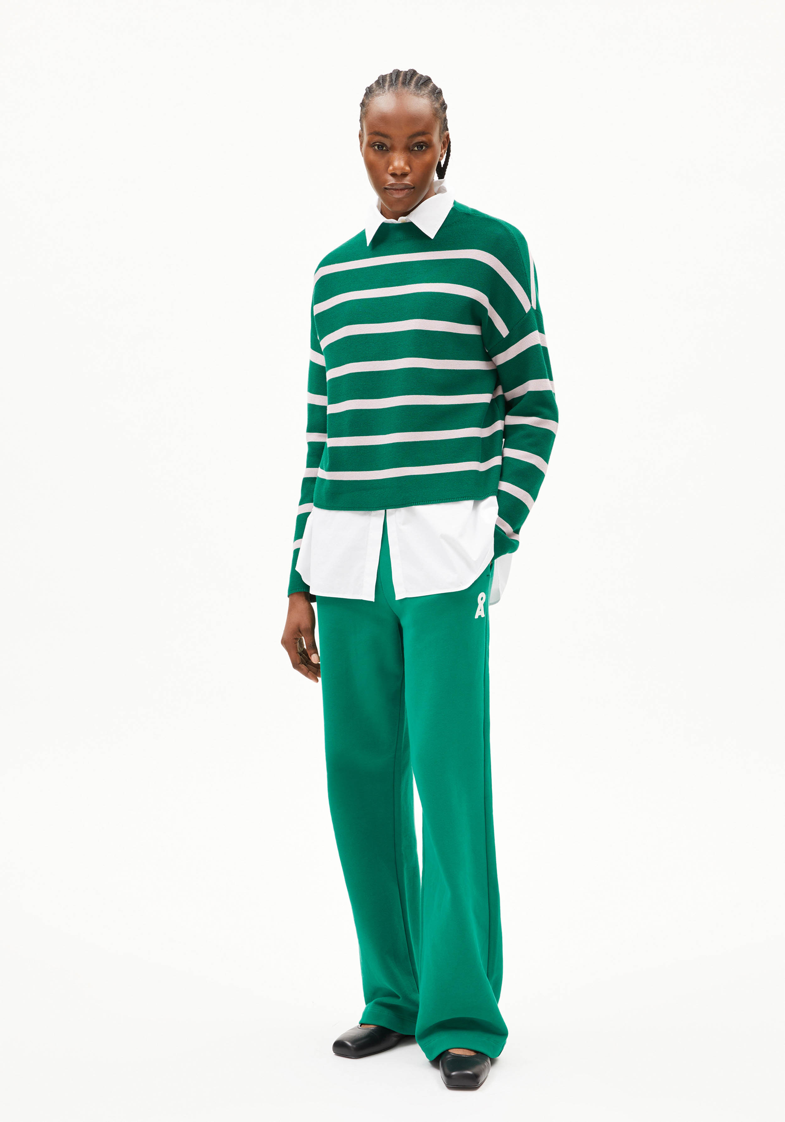 Armedangels Strickpullover Merinaa Stripes Emerald Green-Ice Grape