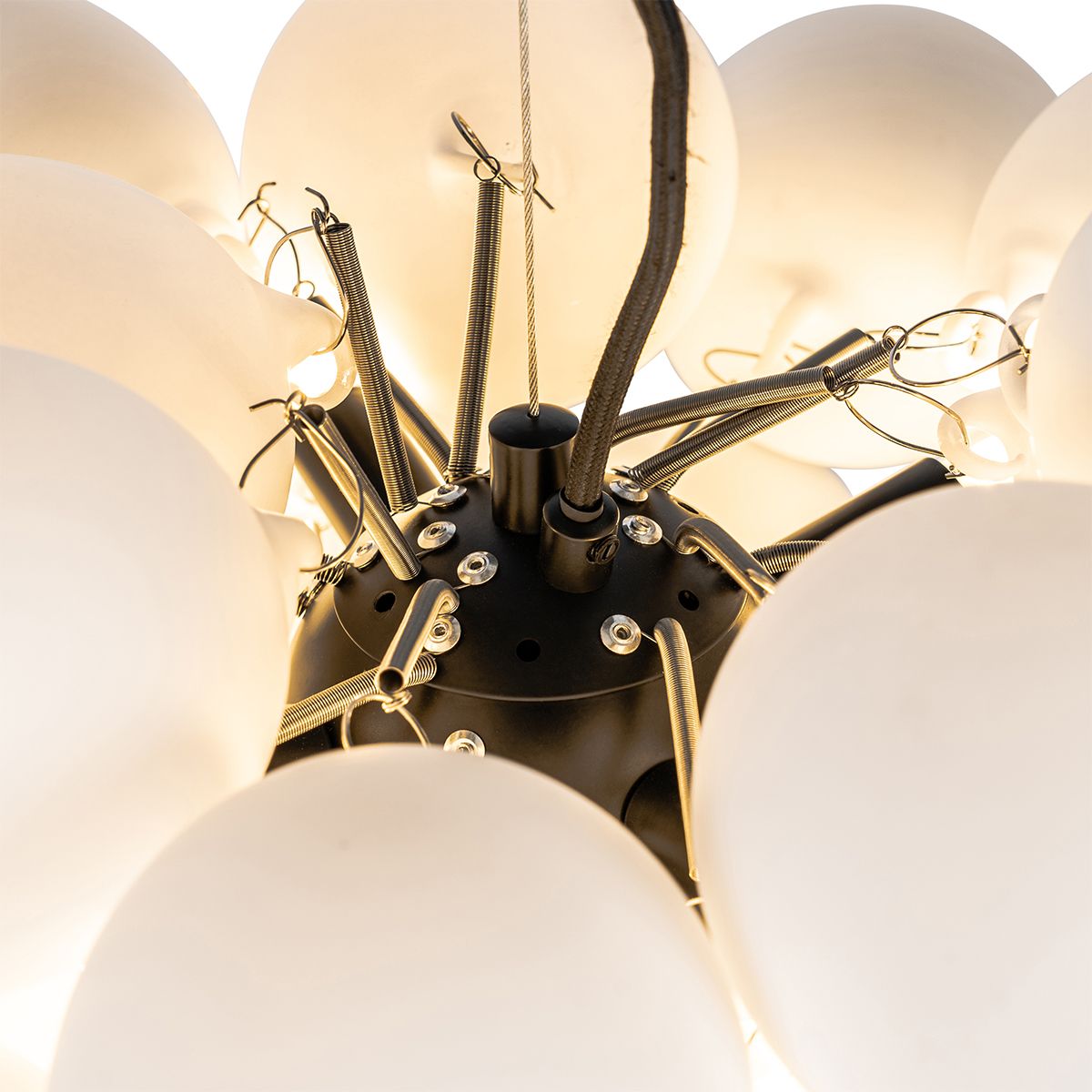 Art deco hanglamp zwart met opaal glas 8-lichts rond - Uvas