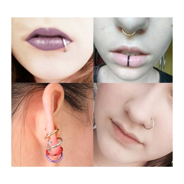 2-pack sølv falske piercing ører leppe nese septum leppe