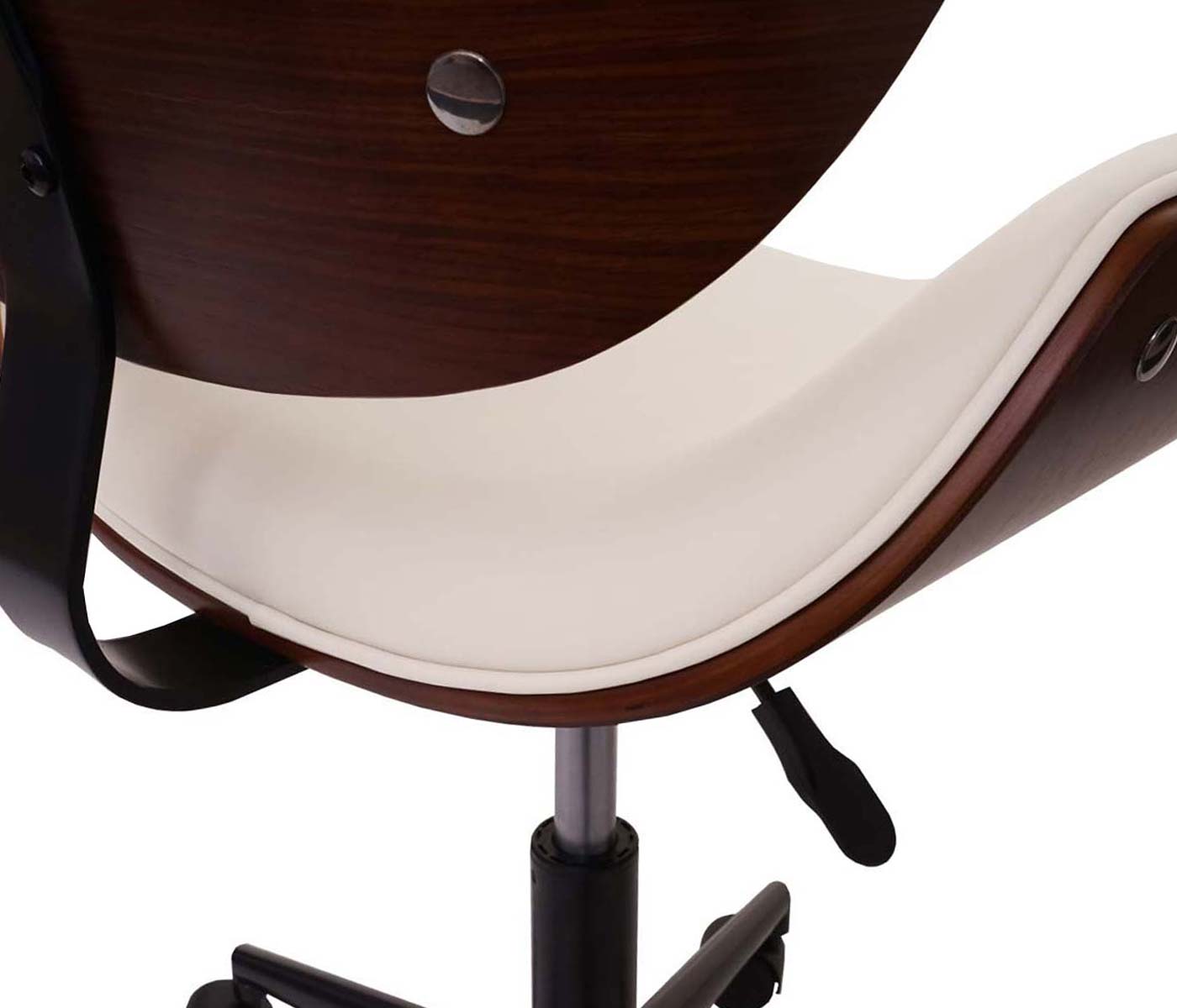Bürostuhl MCW-G25, Drehstuhl Schreibtischstuhl, Bugholz Walnuss-Optik Retro drehbar höhenverstellbar MVG ~ creme