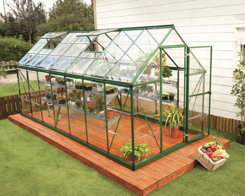Harmony kas 6x14 polycarbonaat panelen 0,7 mm incl. funderingsframe 426 x 185 cm groen