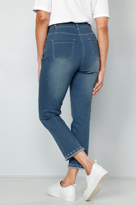 7/8-Jeans, Slim Fit, Fransensaum mit Zierperlen, 5-Pocket