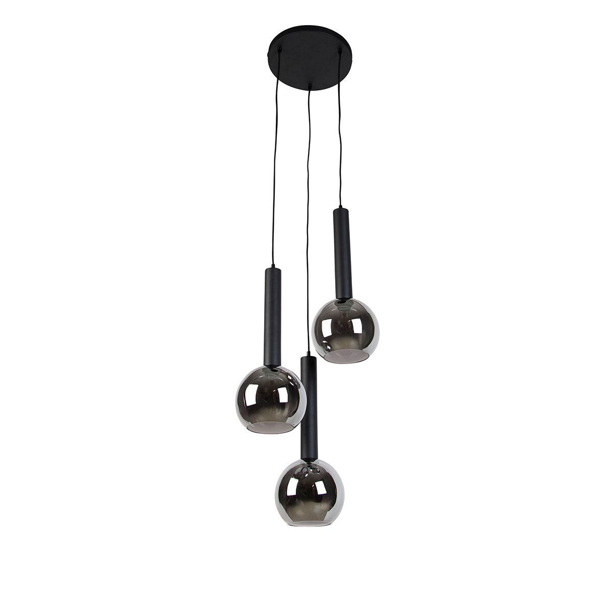 Moderne hanglamp zwart met smoke glas 3-lichts - Clayton