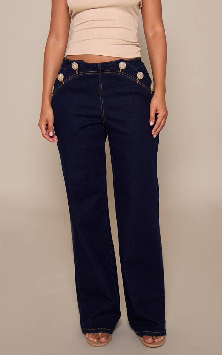 Bleu Indigo Jean Droit Petite Avec Détail Boutons
