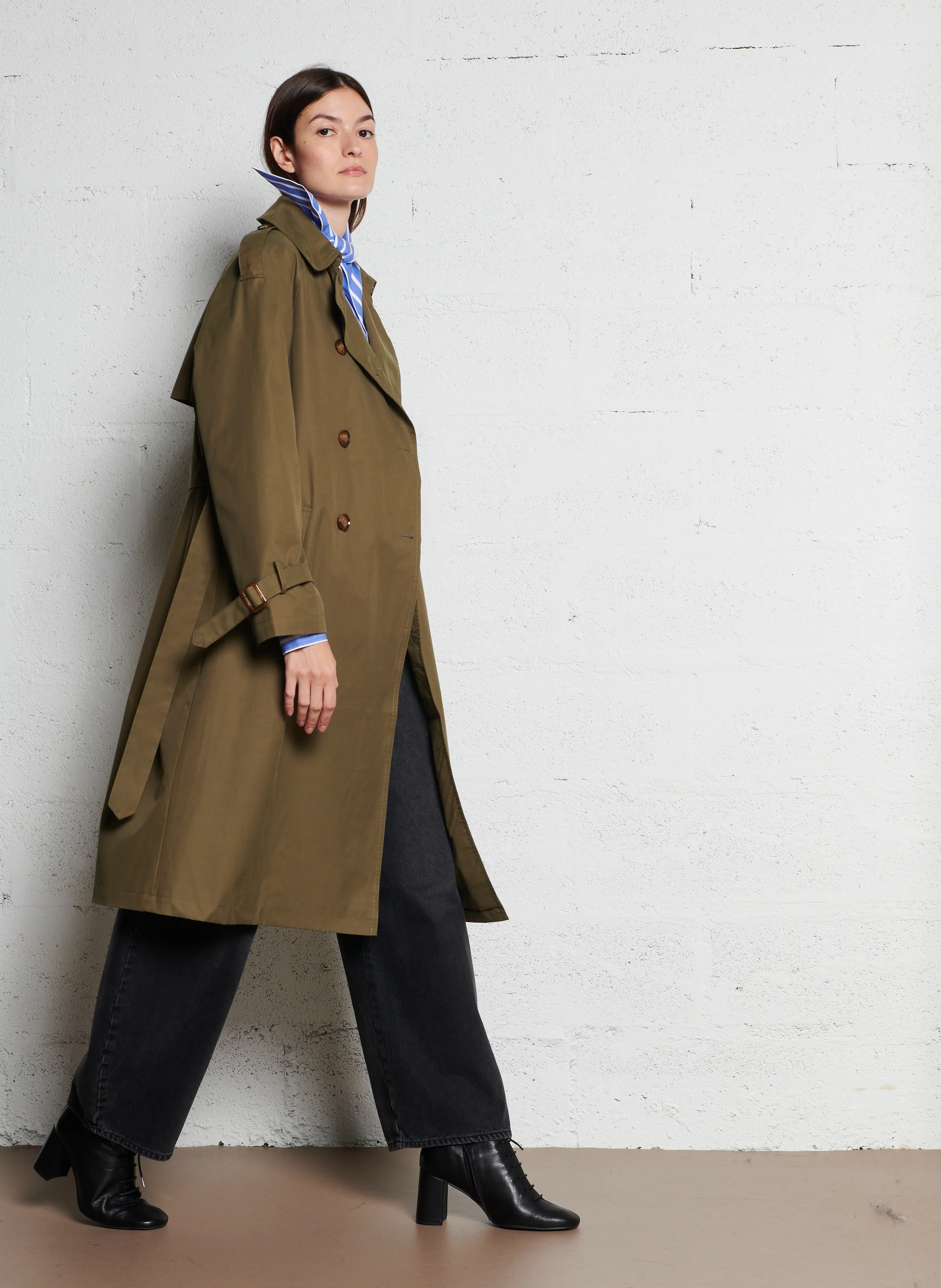 MANUEL - Trench long en coton mélangé | Kaki