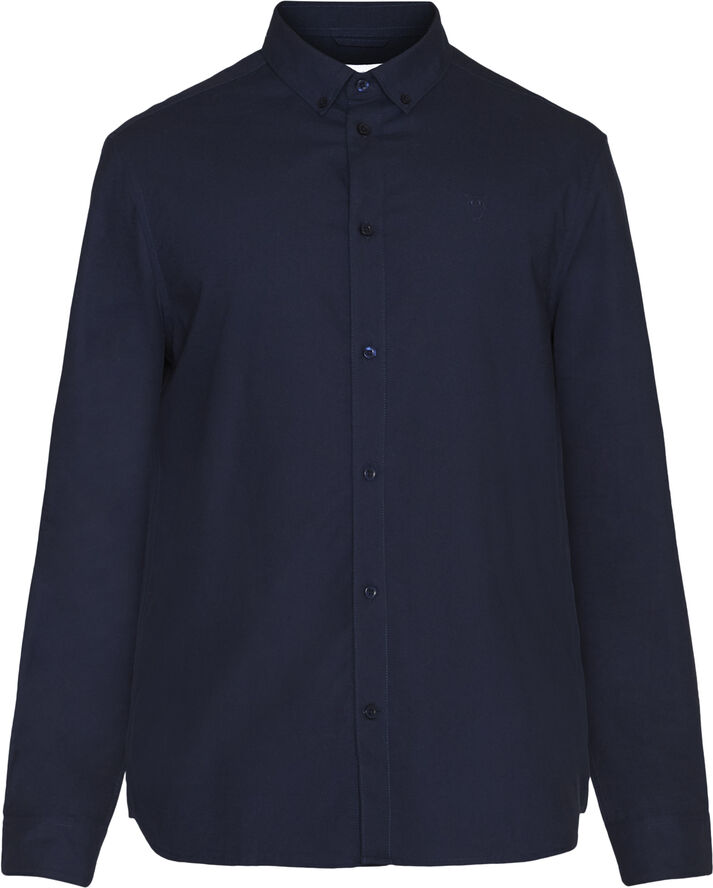 Knowledge Cotton Apparel Harald Small owl oxford regular fit shirt - GOTS/Vegan Blå