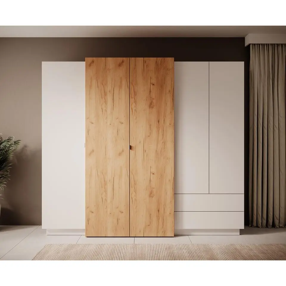 Meubella - Kledingkast Three - Wit - Eiken - 230 cm
