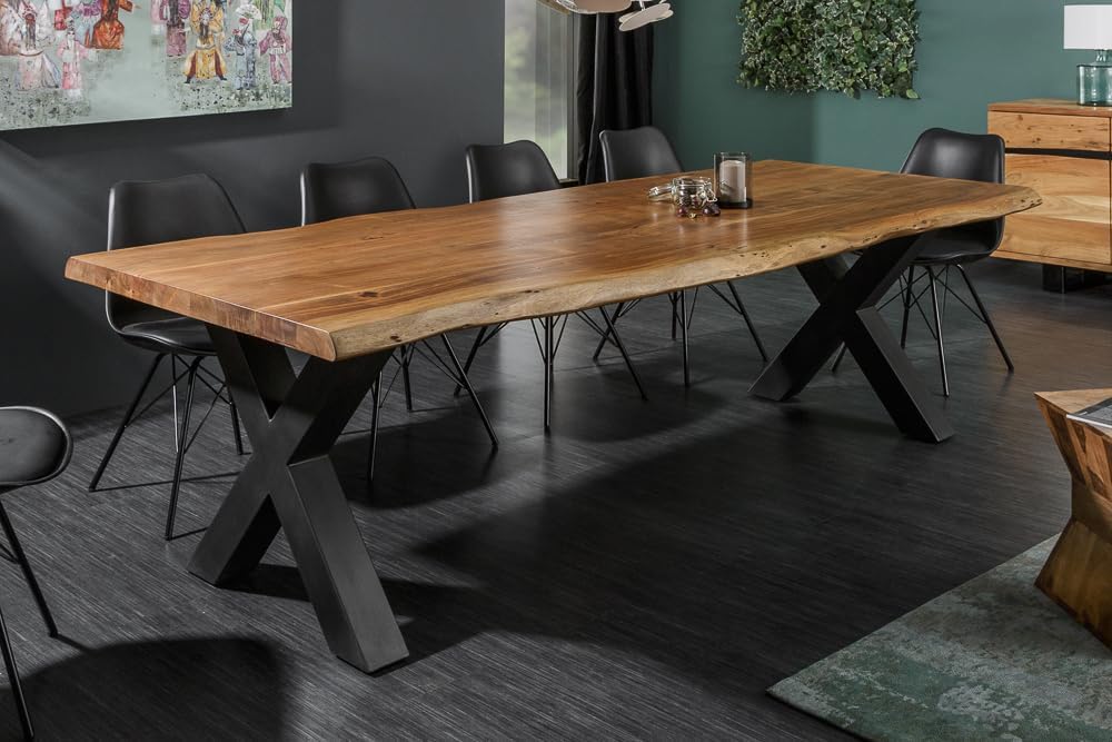 Riess Ambiente Massivholz Esstisch Mammut Nature 240cm Akazie Baumkante X-Gestell 6cm Tischplatte, Küchentisch, Holztisch, Esszimmertisch