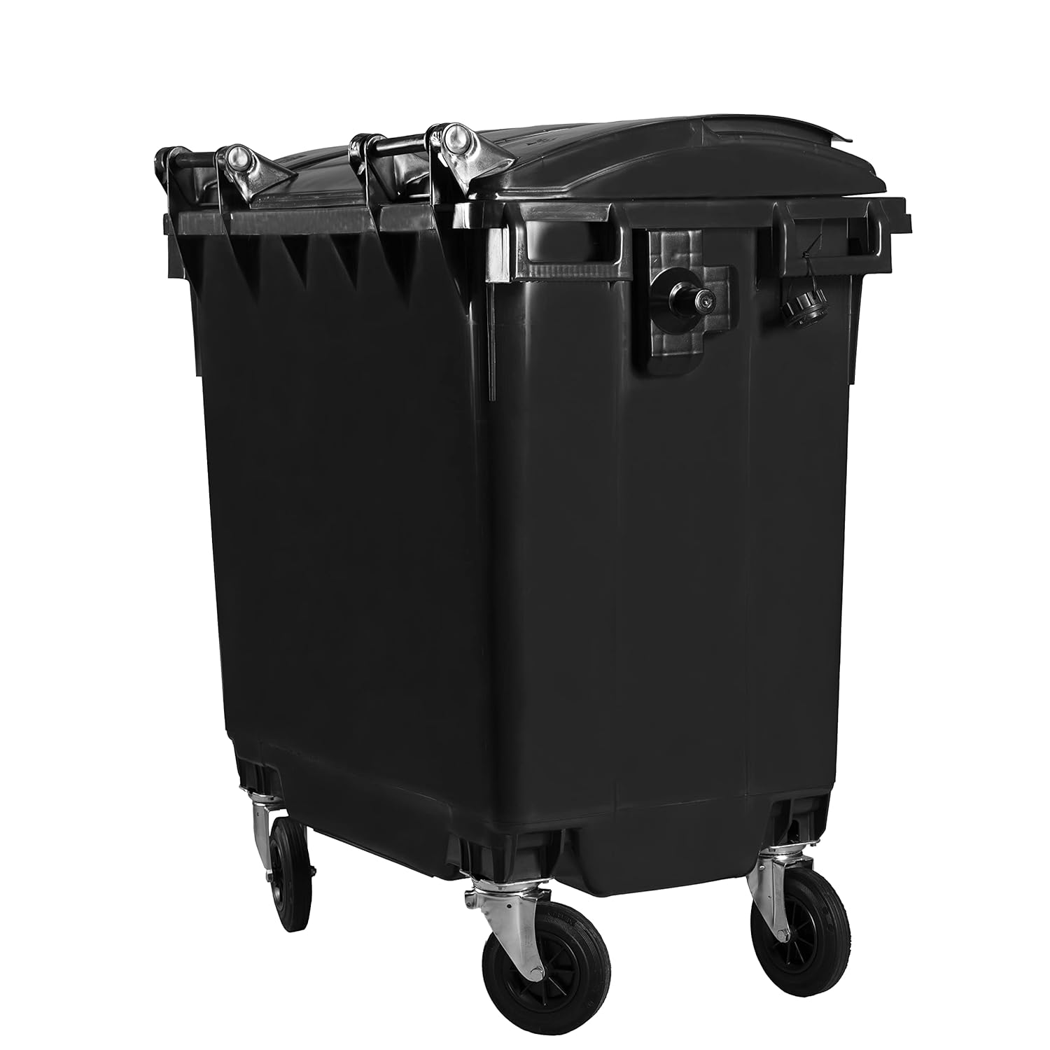 Hardwex Müllcontainer mit 4 Rädern mit Flachdeckel, Müllgroßbehälter, Abfalltonne, Mülltonne, Volumen: 770 Liter, Farbe: Grau/Gelb, Größe: 1 365 x 1 370 x 778 mm