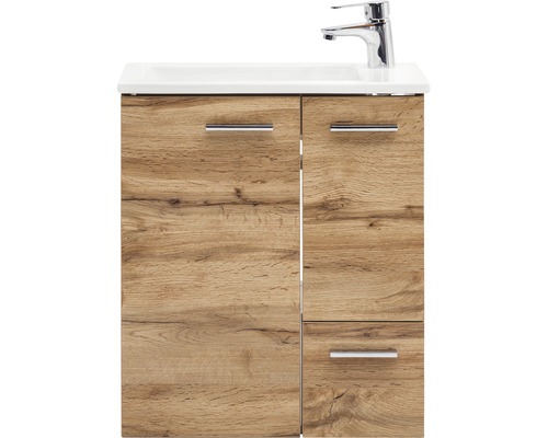 Badkamermeubelset van Möbelpartner Matteo, BxHxD 50 x 60 x 25 cm, frontkleur eiken naturel, met witte keramische wastafel