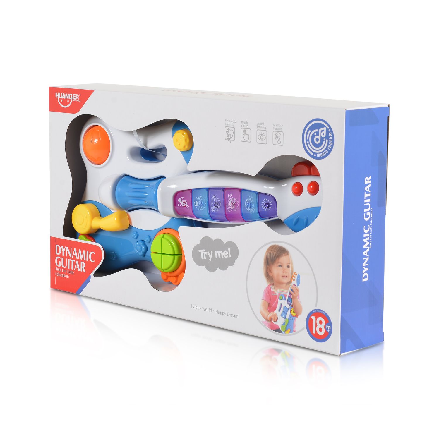 Moni Musikspielzeug Gitarre HE0501 Töne, Melodien, Tasten, Licht, ab 18 Monate blau