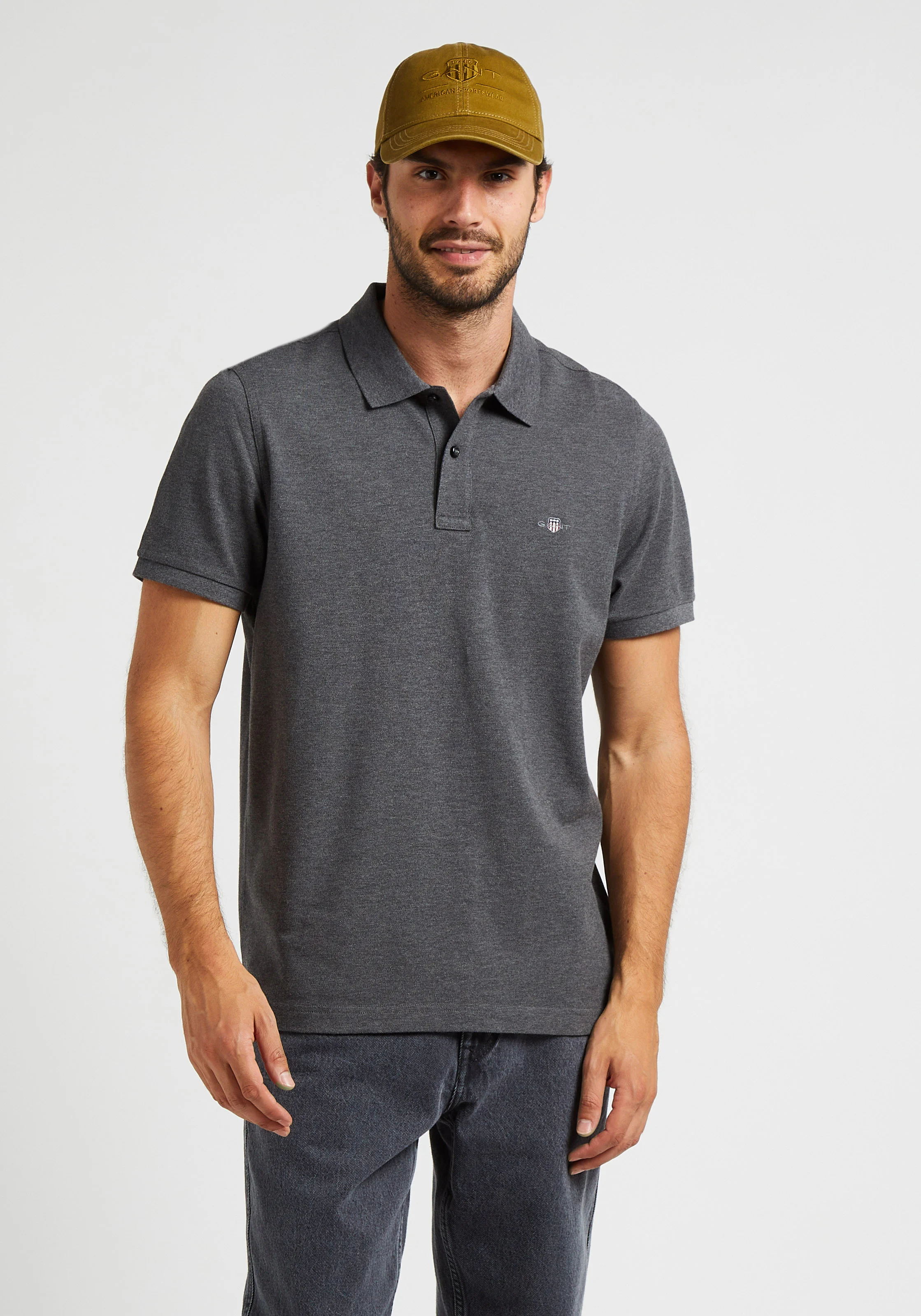 Polo col classique droit en coton| Gris