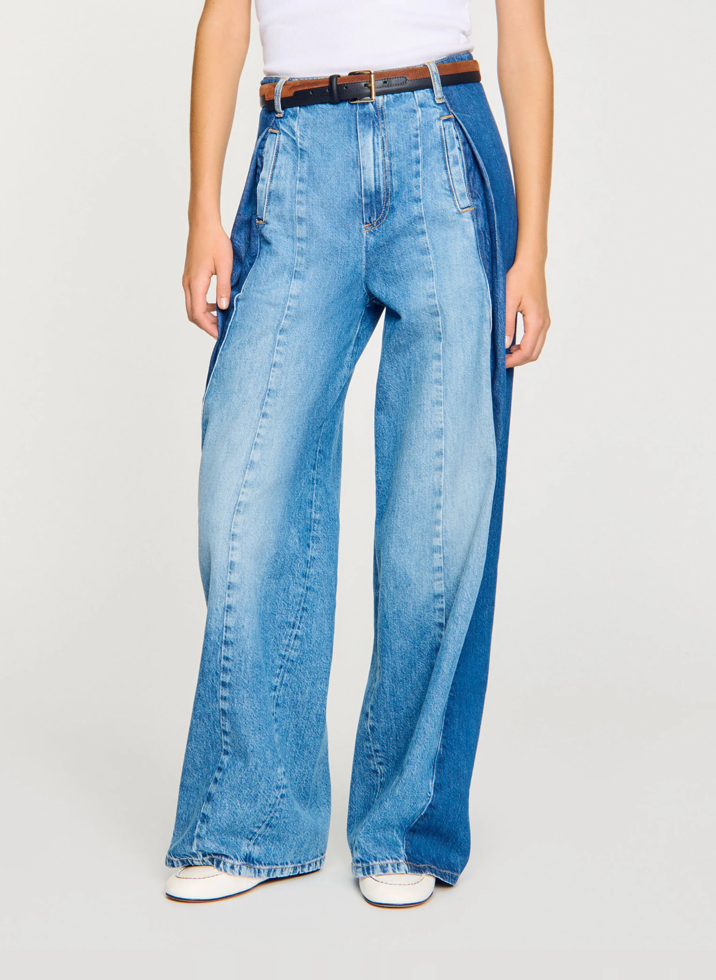 Jean large à empiècements en coton| Bleu