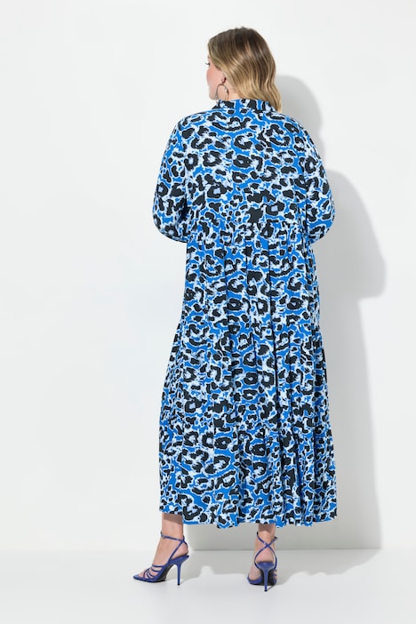 Maxikleid, A-Linie, Leomuster, V-Ausschnitt, 3/4-Ärmel