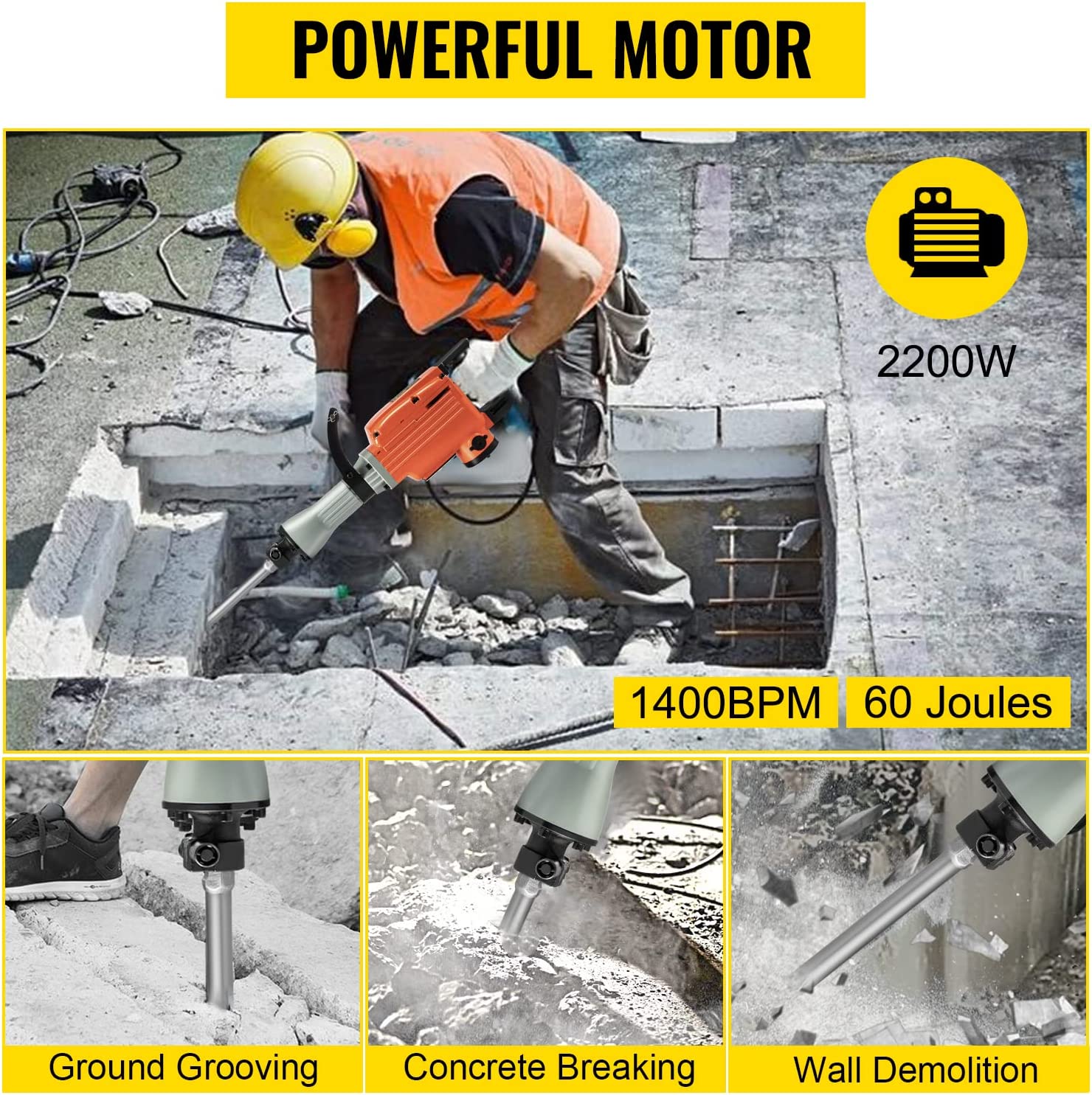 VEVOR Elektro-Abbruchhammer Hochleistungs Betonbrecher 1400W