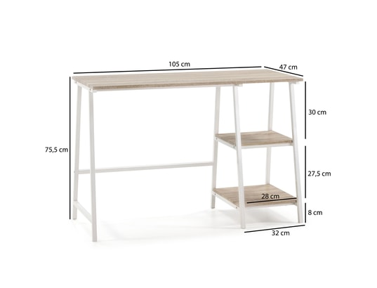 VS VENTA-STOCK - Bureau lisboa blanc, table pour pc, style industriel, 105 cm...