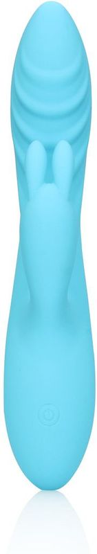 Shots - Loveline LOVE006BLU - Ribbed Ultra Soft Silicone Rabbit Vibrator - Glacial Blue