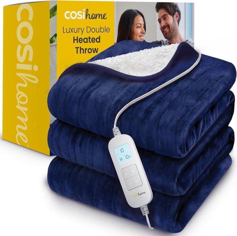 Cosi Home XL Elektrisch Deken - 2 Persoons - 200 x 150cm - Fleece & Sherpa Wol - 10 Standen, Timer - Digitale Afstandsbediening en Wasmachinebestendig - Navy Blue