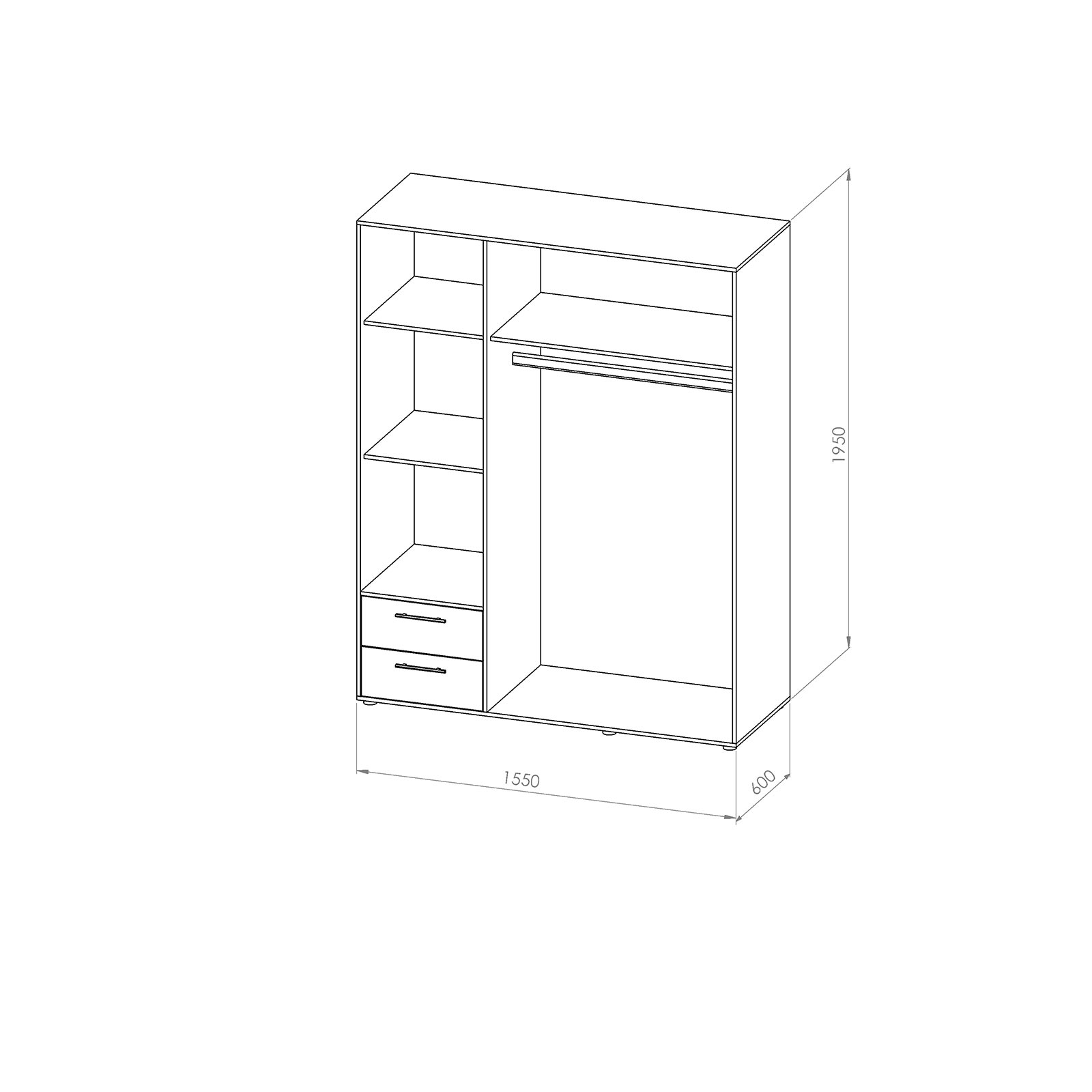 Drehtürenschrank - Matera - weiß - 3-türig - 2 Schubkästen