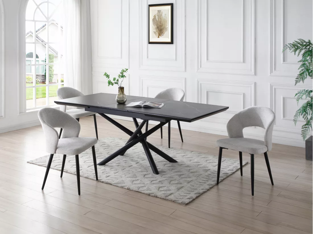 Lot de 6 chaises en tissu et métal noir - Gris - NIYAMA