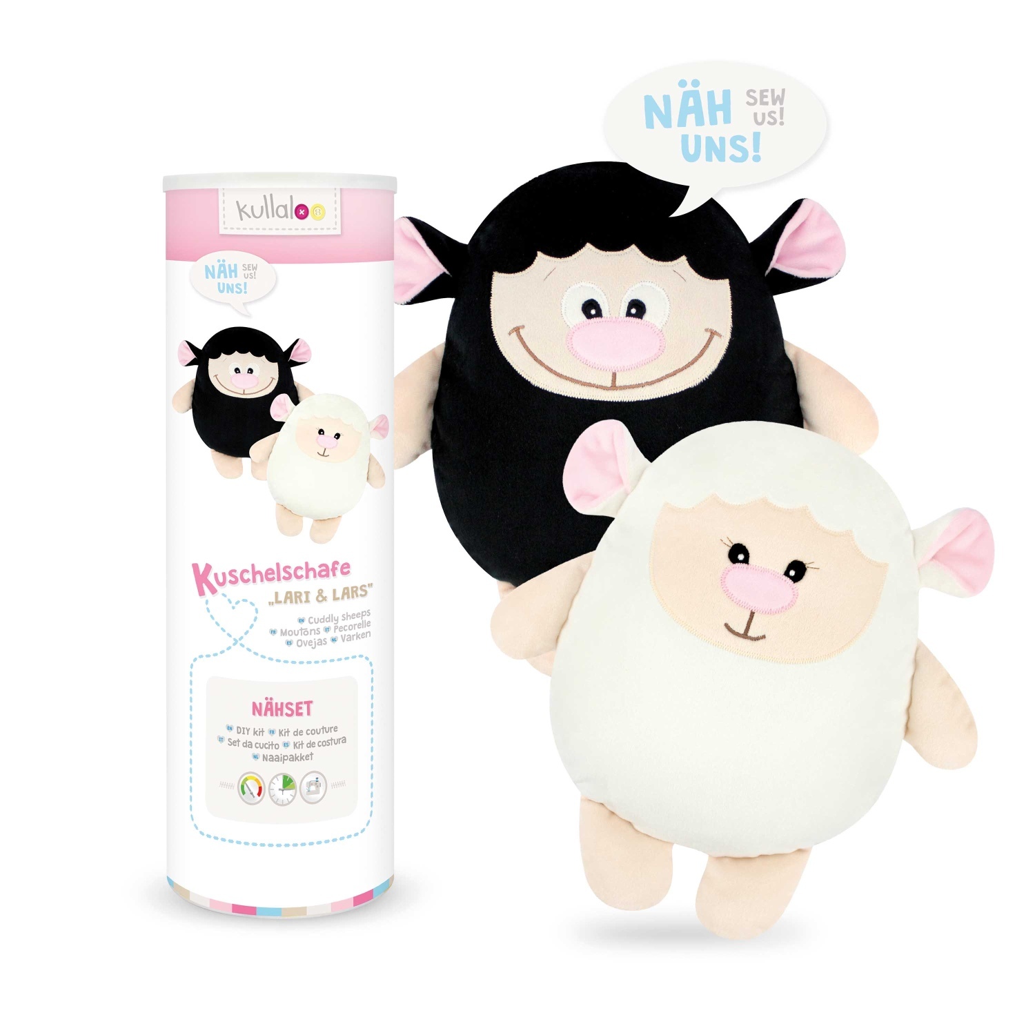 Nähset Kullaloo KUSCHELSCHAF LARI und LARS - schwarz-weiß- mit Material
