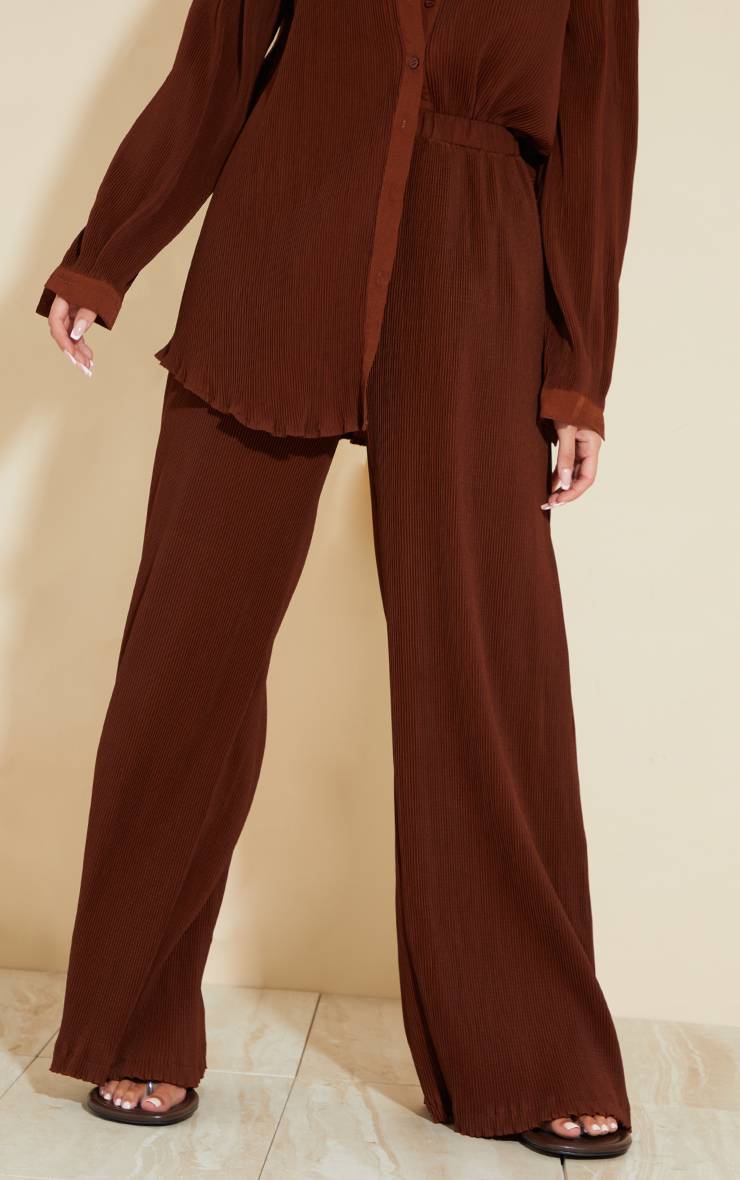 Chocolate Brown Pantalon Plissé Taille Haute Jambe Large Ensemble Coordonné