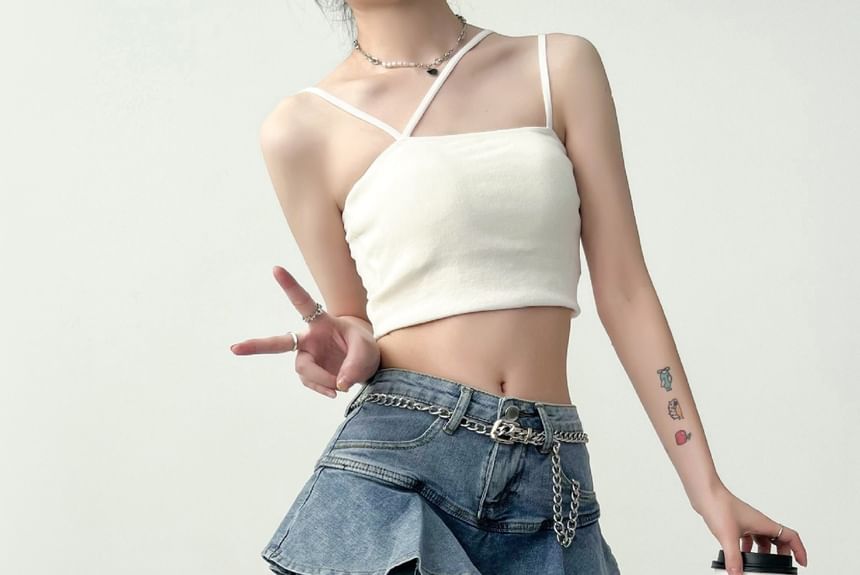 Rosesand - Mini denim rok met hoge taille en ruches