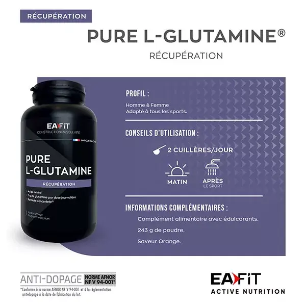 Eafit Pure L-Glutamina Sabor Laranja 243g