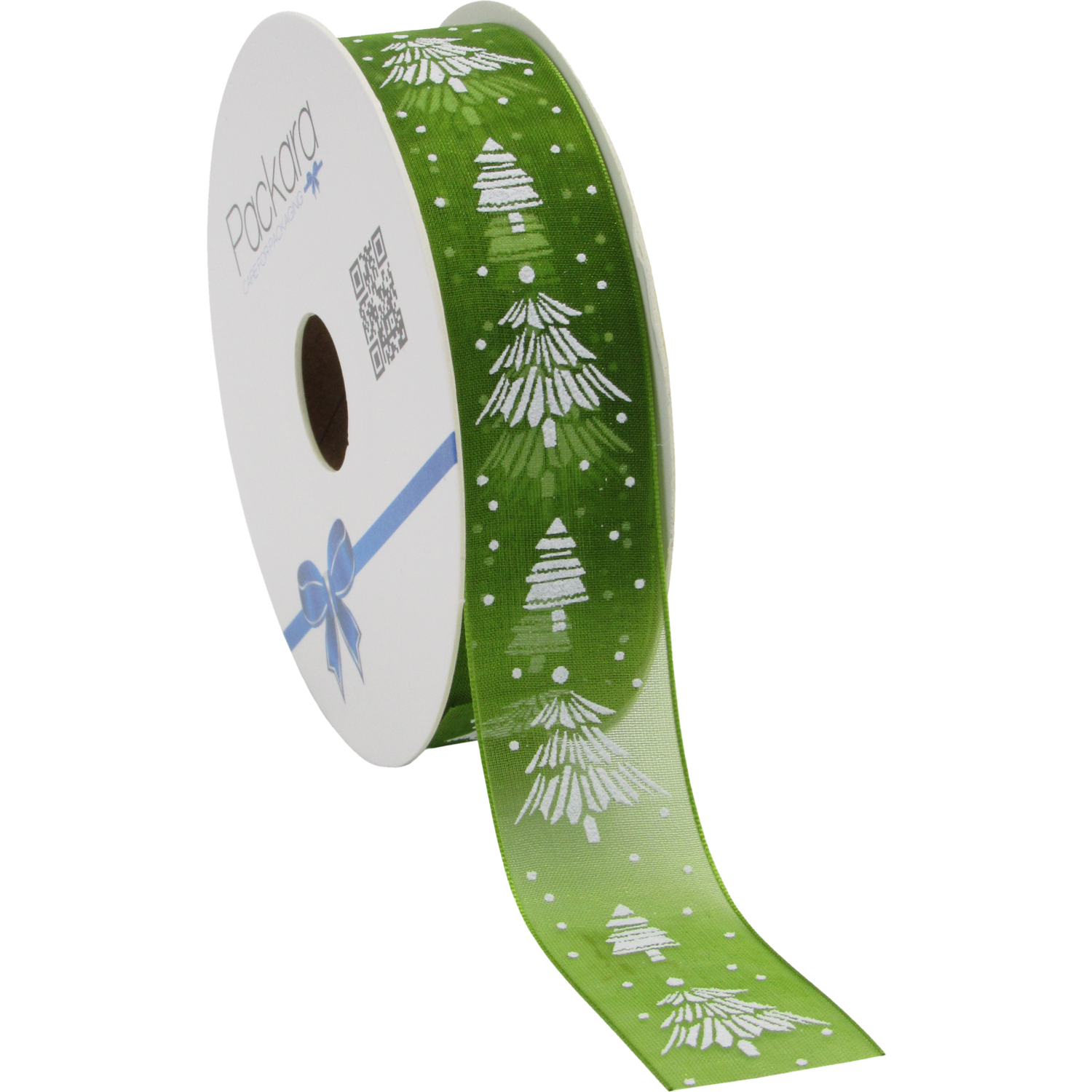 Lint, 25mm, 20m, Christmas Tree, PP, groen/wit