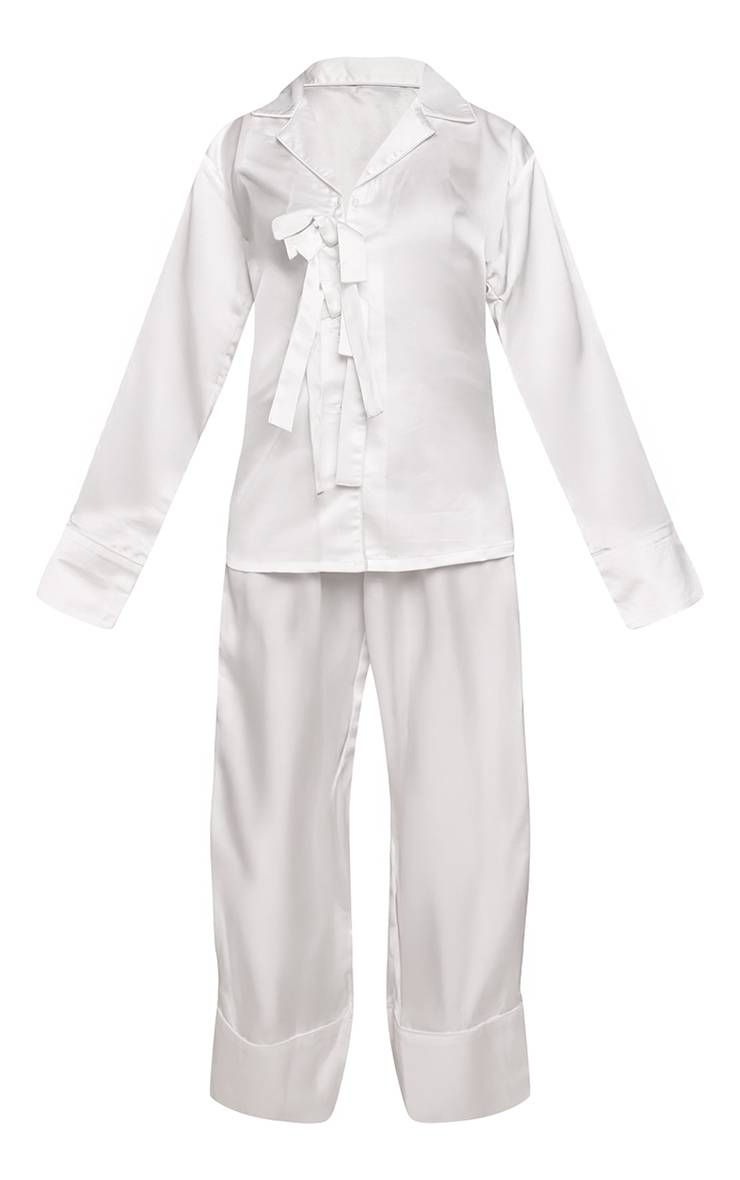 Blanc Ensemble Pyjama Long Avec Détail Nœud En Satin