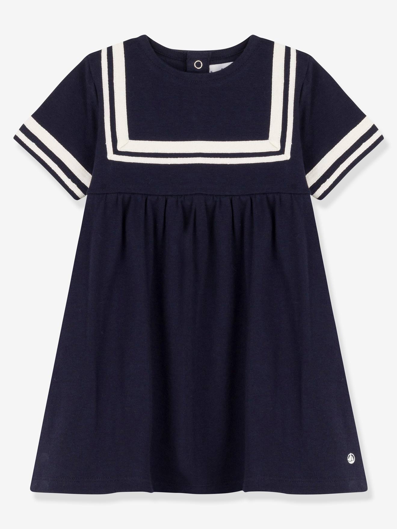 Vestido curto de algodão orgânico azul PETIT BATEAU com mangas curtas