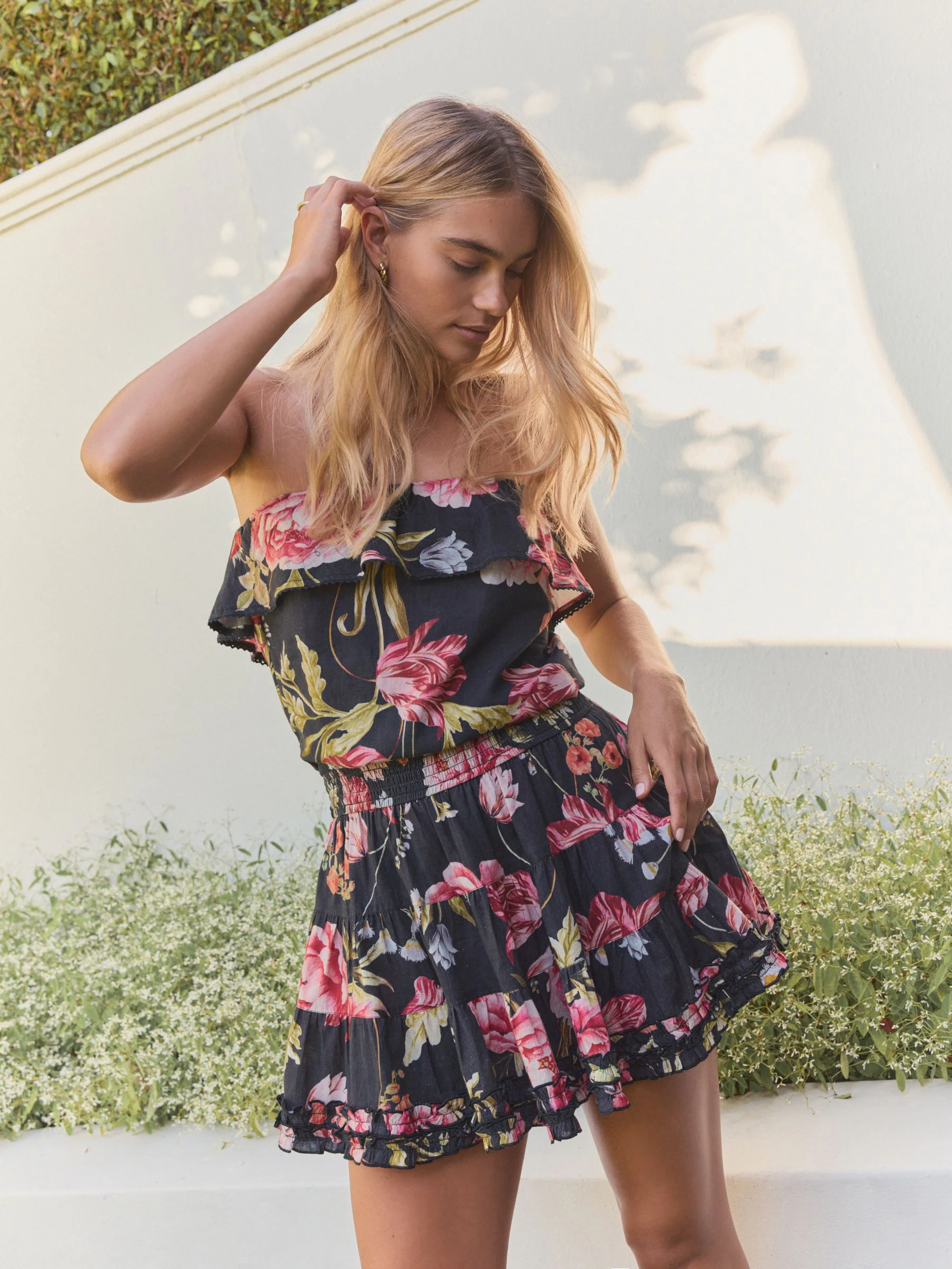 Zwart Ground - 100% Cotton Bandeau Mini Skort Dress
