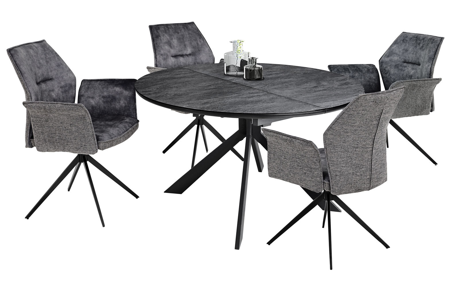 Tisch Ronda Keramikoptik schwarz/dunkelgrau 120(160)/76/120 cm