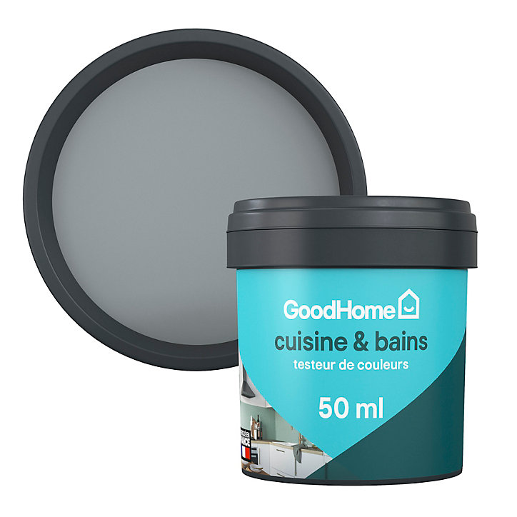 Peinture cuisine et salle de bains GoodHome gris Delaware satin 50ml