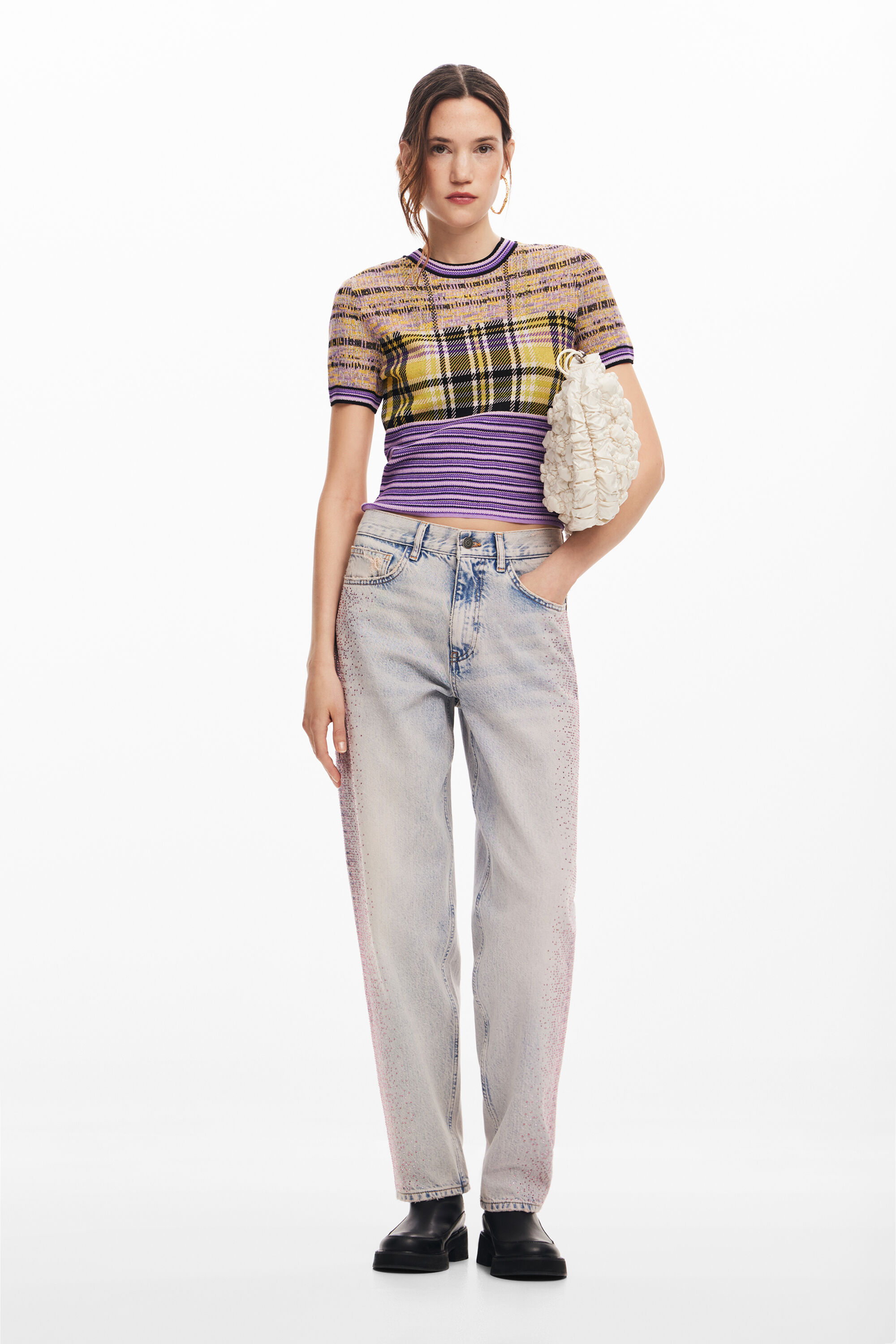 Calça jeans reta brilhante